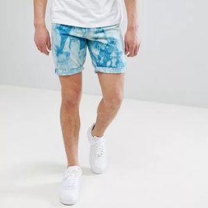 ASOS DESIGN Denim Shorts In Slim Teal Tie-Dye